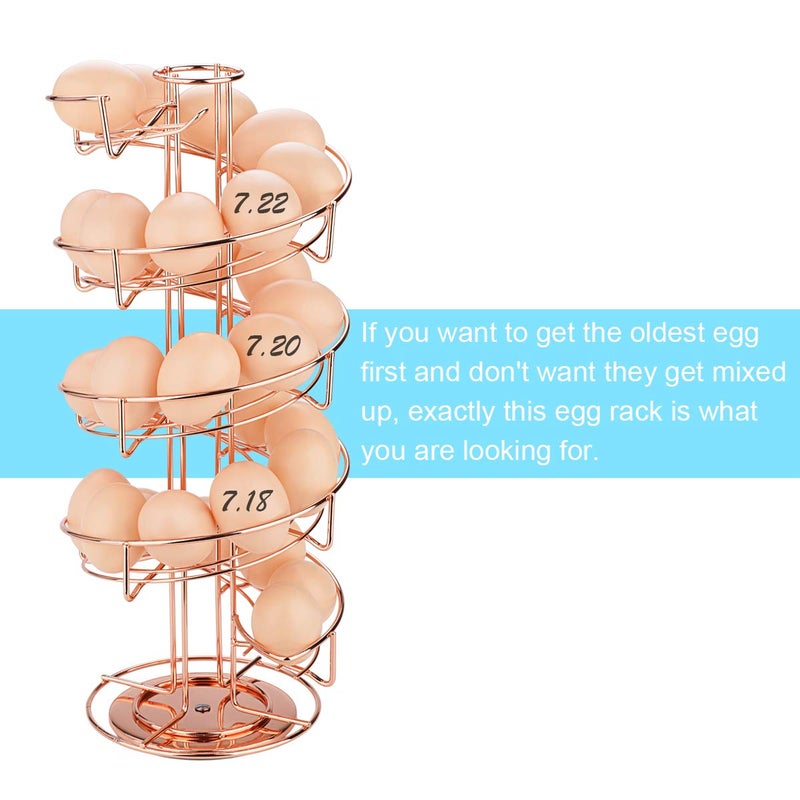 Toplife Spiral Design Metal Egg Skelter Dispenser Rack, Storage Display Rack, Rose Gold - Image 4